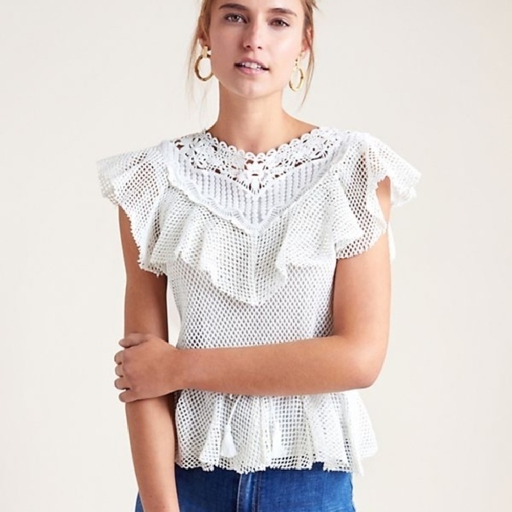 Ranna Gill Mesh Peplum White Top Small